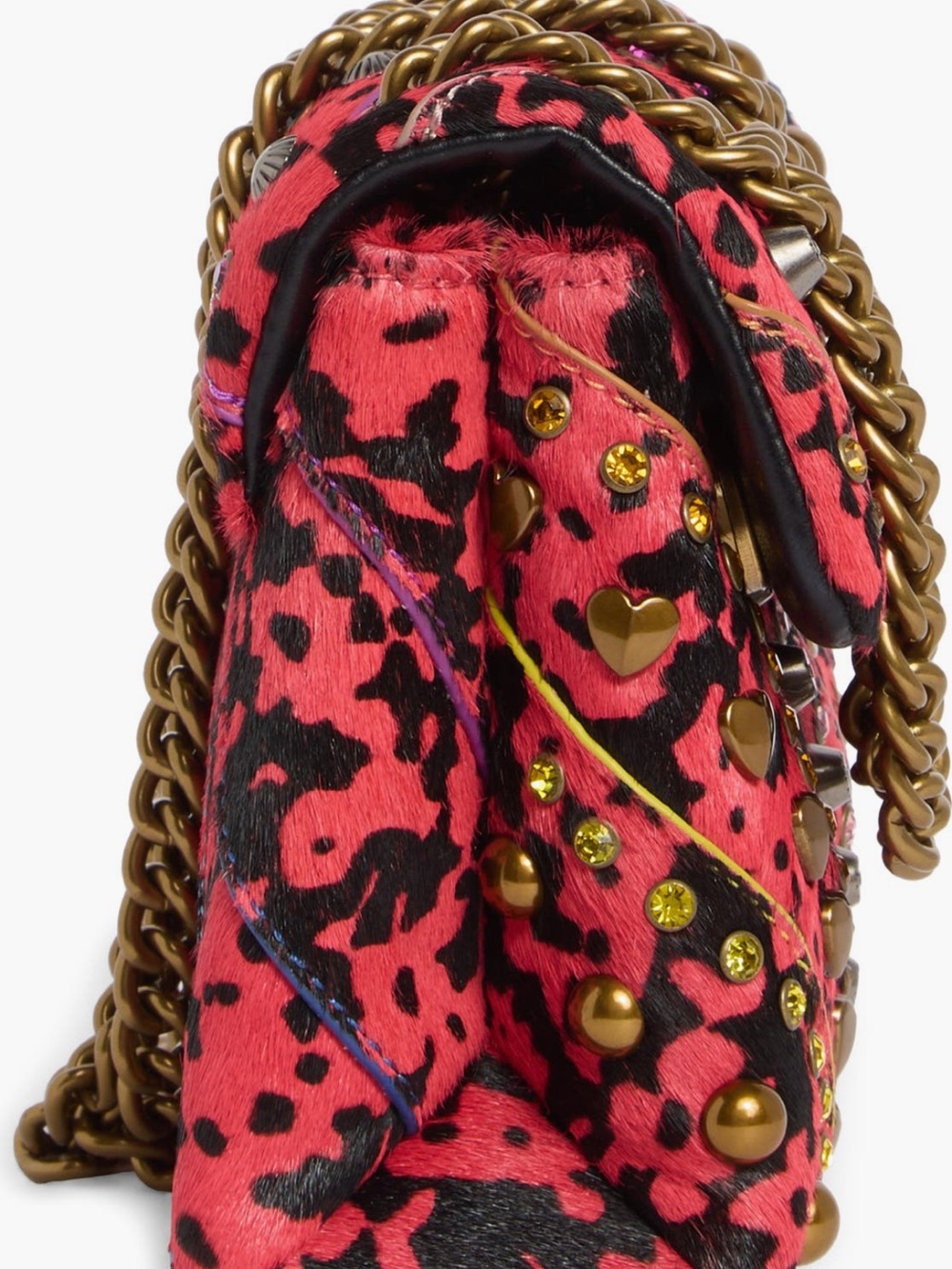 Kurt Geiger Pink Leopard-Print Quilted Shoulder Bag with Gold Chain - Picture 4 of 6